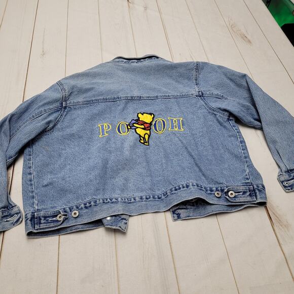 Vintage Disney Winnie the Pooh embroidered jean denim jacket distressed - Picture 1 of 8
